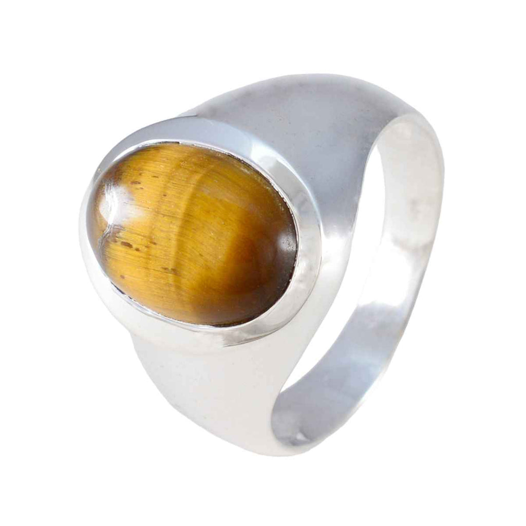 Tiger Eye Solitaire German 925 Sterling Silver Brown Gems Versatile Boho Ring Jewelry