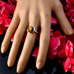 Tiger Eye Solitaire Indian 925 Sterling Silver Brown Gemstone Slim Modern Ring Jewelry