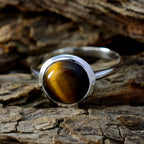 Tiger Eye Solitaire Indian 925 Sterling Silver Brown Gemstone Slim Modern Ring Jewelry