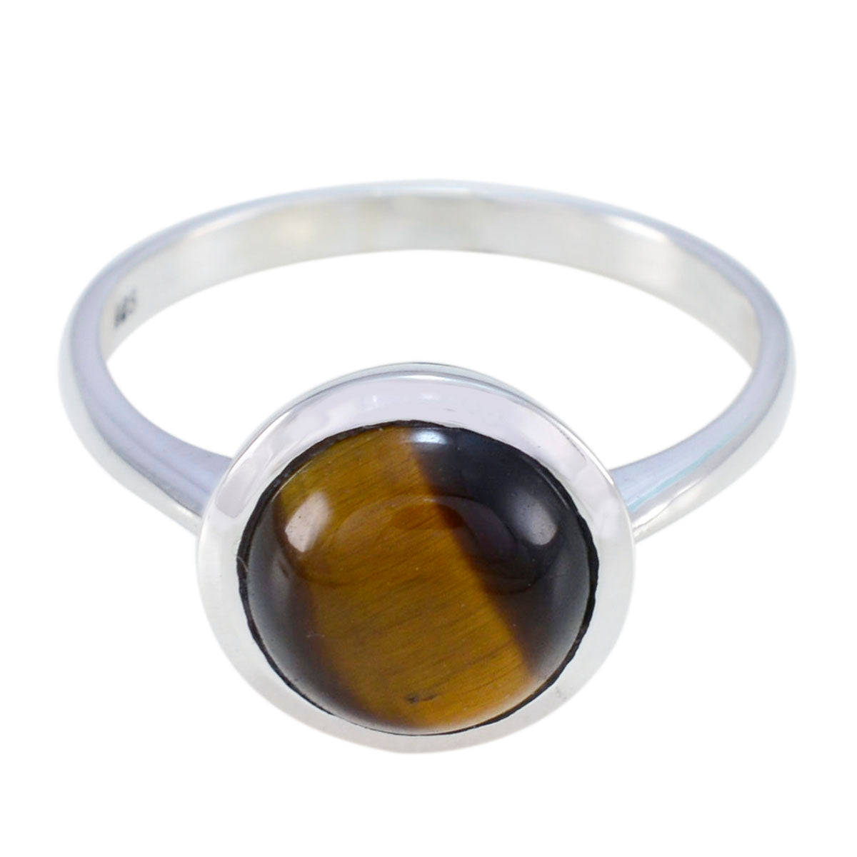 Tiger Eye Solitaire Indian 925 Sterling Silver Brown Gemstone Slim Modern Ring Jewelry Hoofdafbeelding