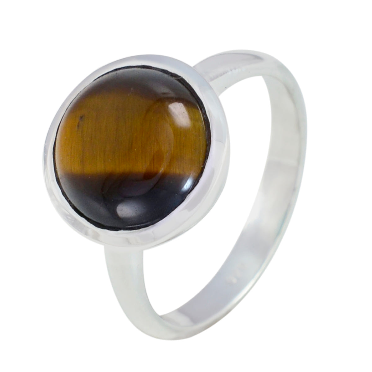 Tiger Eye Solitaire Indian 925 Sterling Silver Brown Gemstone Slim Modern Ring Jewelry