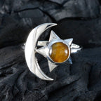 Tiger Eye Solitaire Indian Sterling Silver Brown Gemstones Slim Moon & Star Ring Jewellery