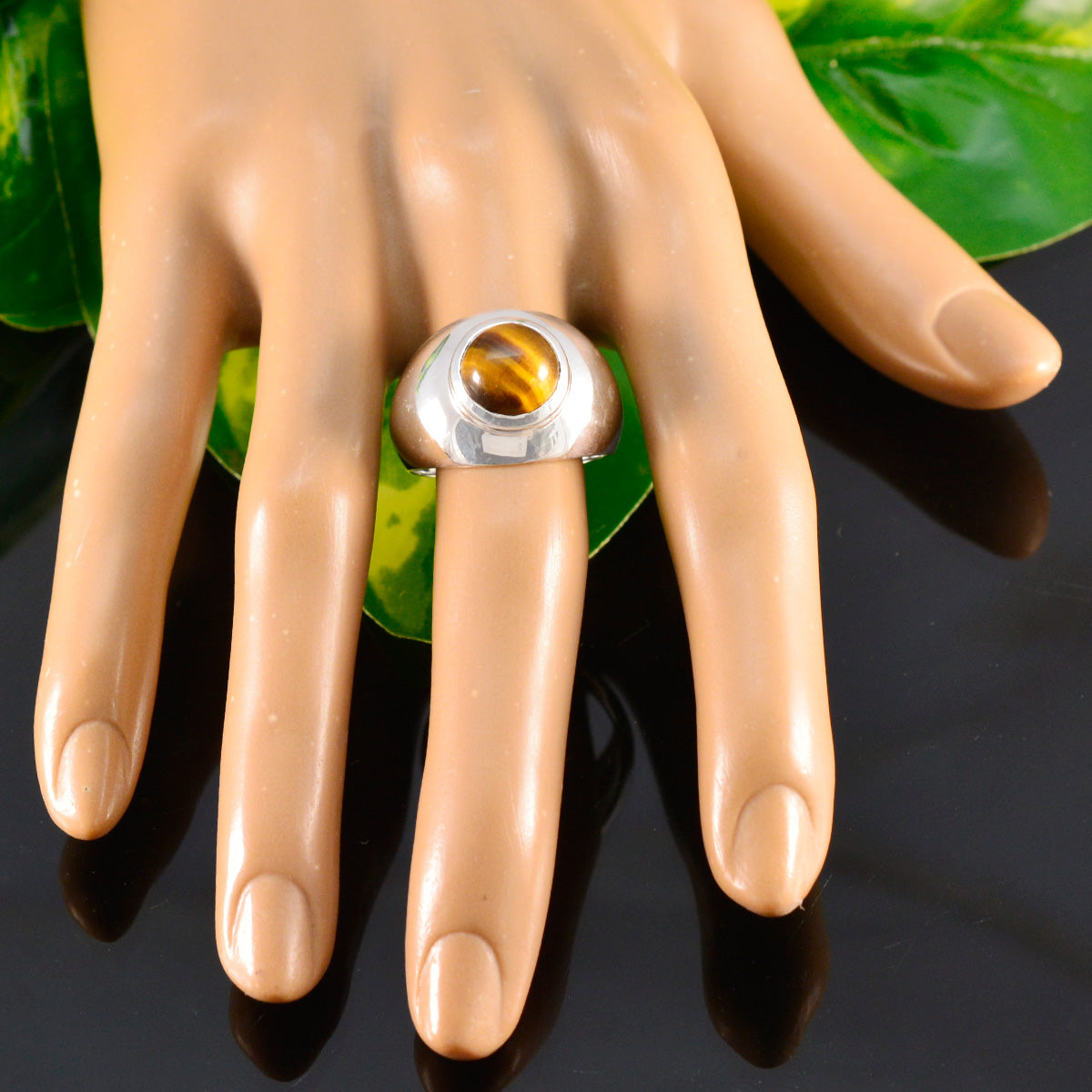 Tiger Eye Solitaire African 925 Sterling Silver Brown Gems Eye catching Modern Ring Jewelry