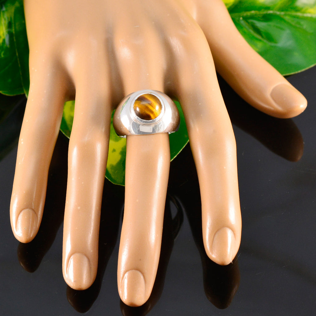 Tiger Eye Solitaire African 925 Sterling Silver Brown Gems Eye catching Modern Ring Jewelry