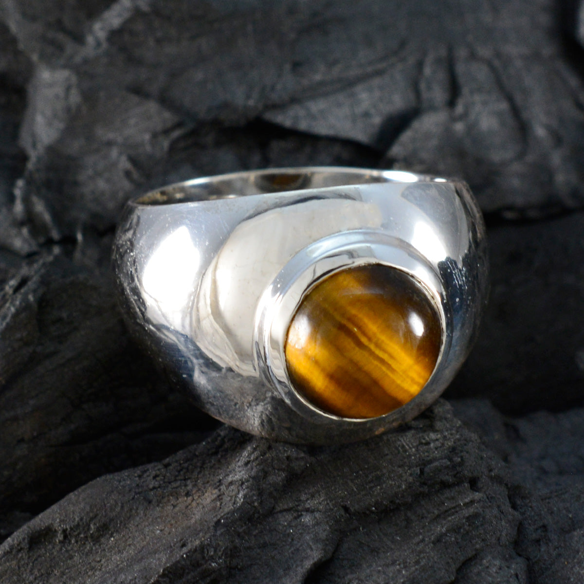 Tiger Eye Solitaire African 925 Sterling Silver Brown Gems Eye catching Modern Ring Jewelry