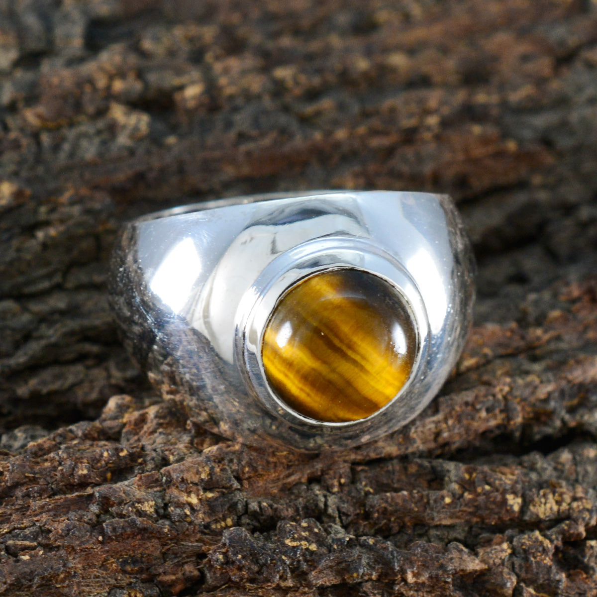 Tiger Eye Solitaire African 925 Sterling Silver Brown Gems Eye catching Modern Ring Jewelry