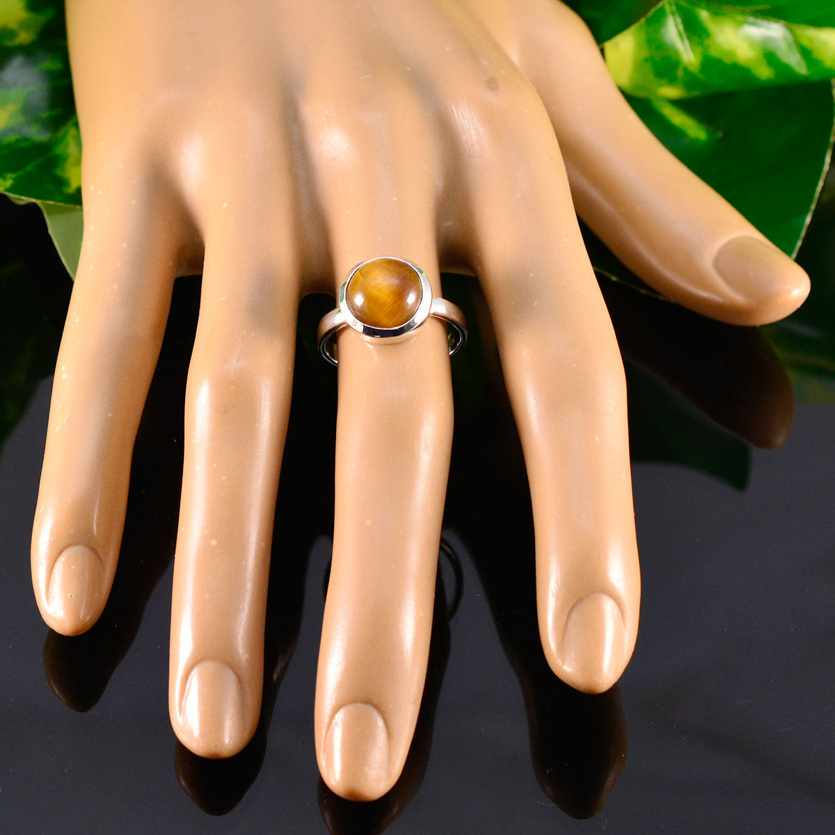 Tiger Eye Solitaire Indian 925 Sterling Silver Brown Gems Slim Contemporary Ring Jewelry