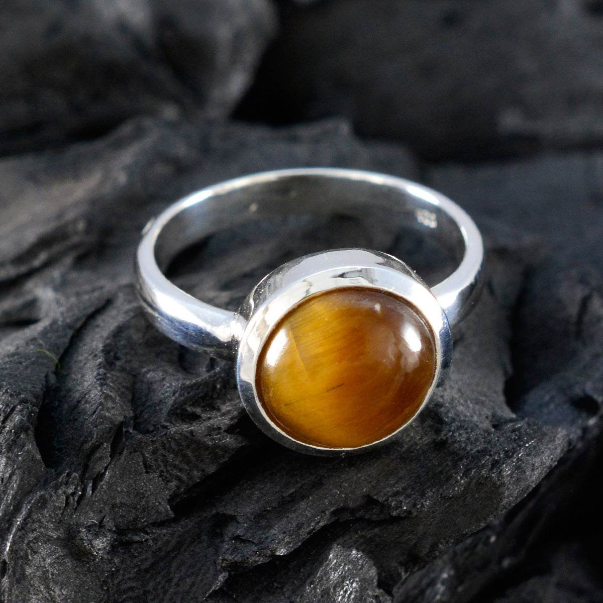 Tiger Eye Solitaire Indian 925 Sterling Silver Brown Gems Slim Contemporary Ring Jewelry
