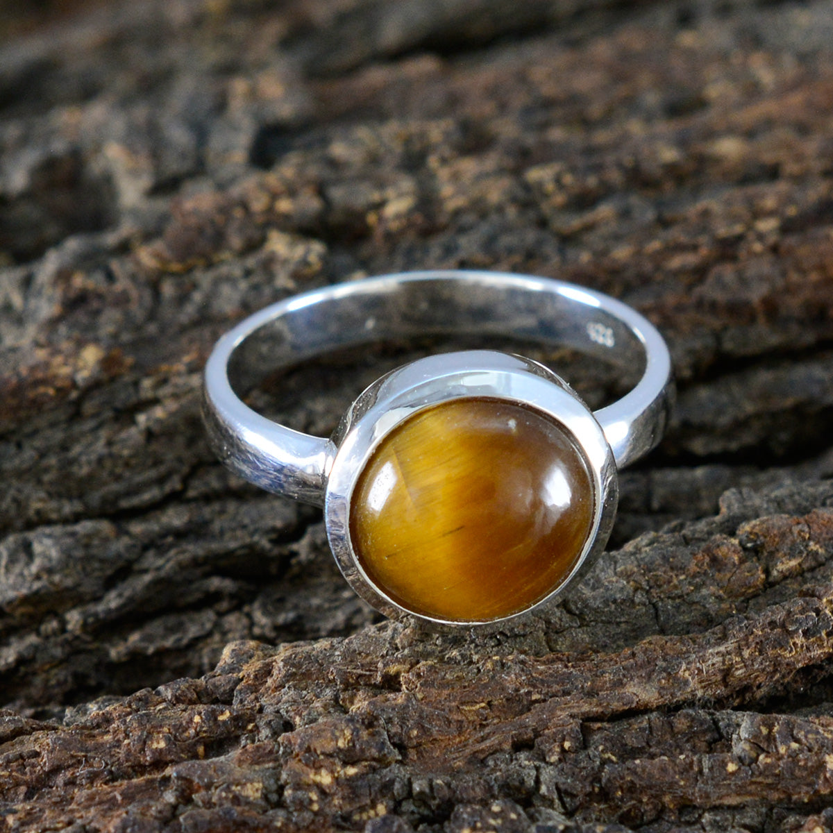 Tiger Eye Solitaire Indian 925 Sterling Silver Brown Gems Slim Contemporary Ring Jewelry