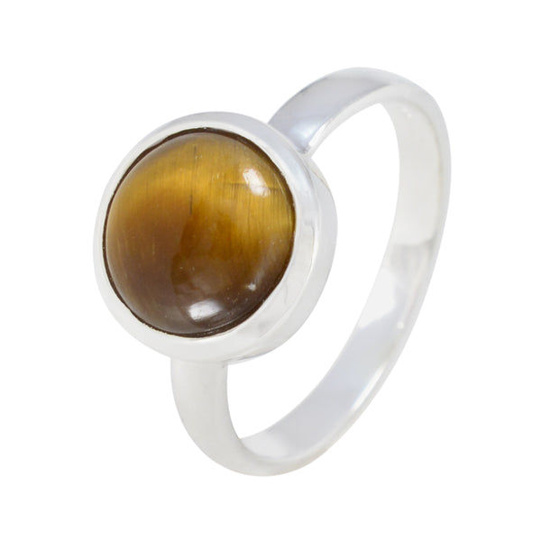 Tiger Eye Solitaire Indian 925 Sterling Silver Brown Gems Slim Contemporary Ring Jewelry