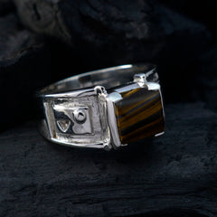 Tiger Eye Solitaire Italian 925 Sterling Silver Brown Gemstones Edgy Trendy Ring Jewelry