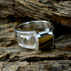 Tiger Eye Solitaire Italian 925 Sterling Silver Brown Gemstones Edgy Trendy Ring Jewelry