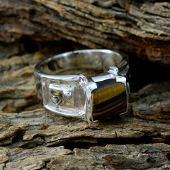 Tiger Eye Solitaire Italian 925 Sterling Silver Brown Gemstones Edgy Trendy Ring Jewelry