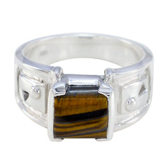 Tiger Eye Solitaire Italian 925 Sterling Silver Brown Gemstones Edgy Trendy Ring Jewelry