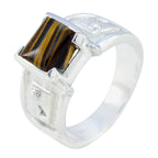 Tiger Eye Solitaire Italian 925 Sterling Silver Brown Gemstones Edgy Trendy Ring Jewelry