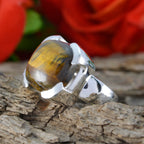 Tiger Eye Solitaire German 925 Silver Brown Gemstones Edgy Signet Ring Jewelry