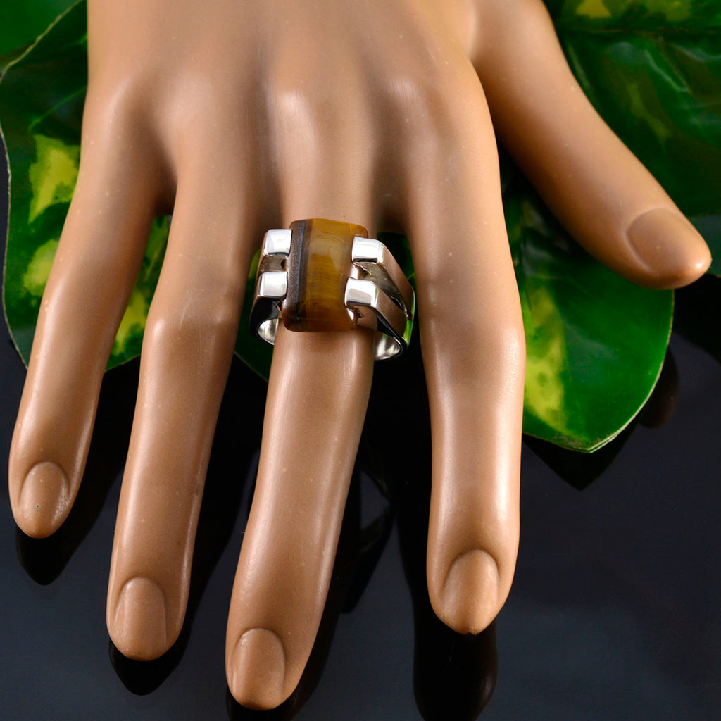 Tiger Eye Solitaire Italian Sterling Silver Brown Gems Chunky Signet Ring Jewellery