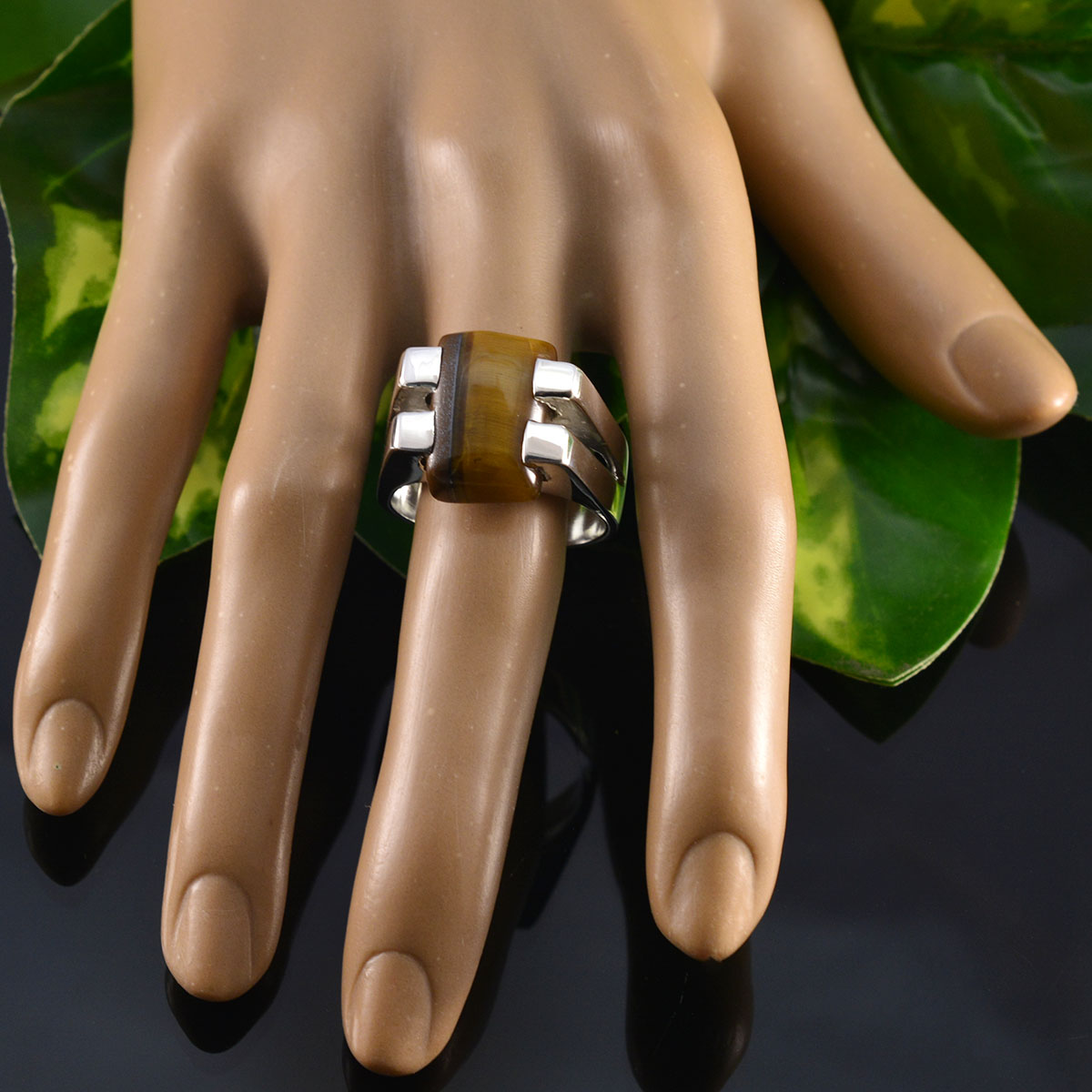 Tiger Eye Solitaire Italian Sterling Silver Brown Gems Chunky Signet Ring Jewellery