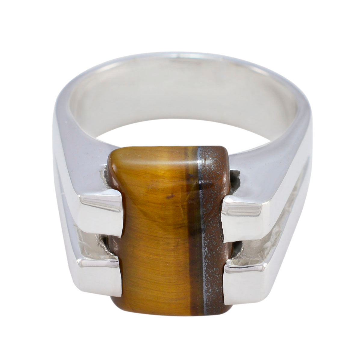 Tiger Eye Solitaire Italian Sterling Silver Brown Gems Chunky Signet Ring Jewellery