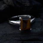 Tiger Eye Solitaire Russian 92.5 Silver Brown Gemstone Minimal Fairytale Ring Jewelry