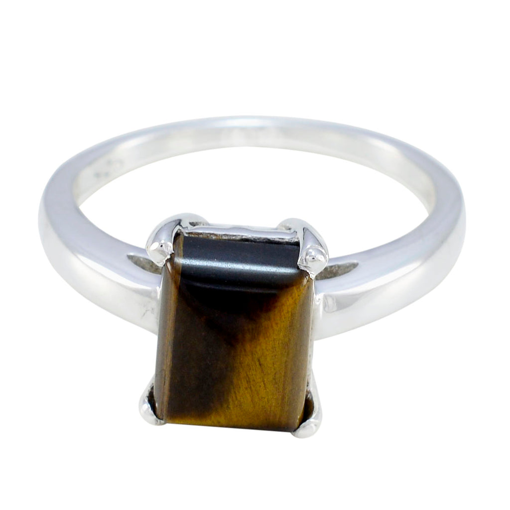 Tiger Eye Solitaire Russian 92.5 Silver Brown Gemstone Minimal Fairytale Ring Jewelry
