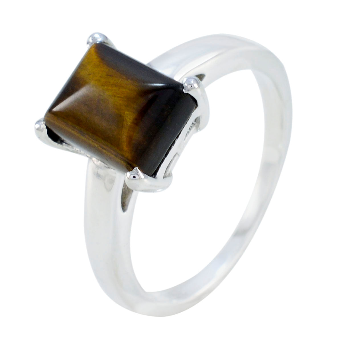 Tiger Eye Solitaire Russian 92.5 Silver Brown Gemstone Minimal Fairytale Ring Jewelry