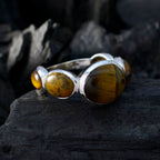 Tiger Eye Penta Russian Sterling Silver Brown Gems Slim Contemporary Ring Jewellery