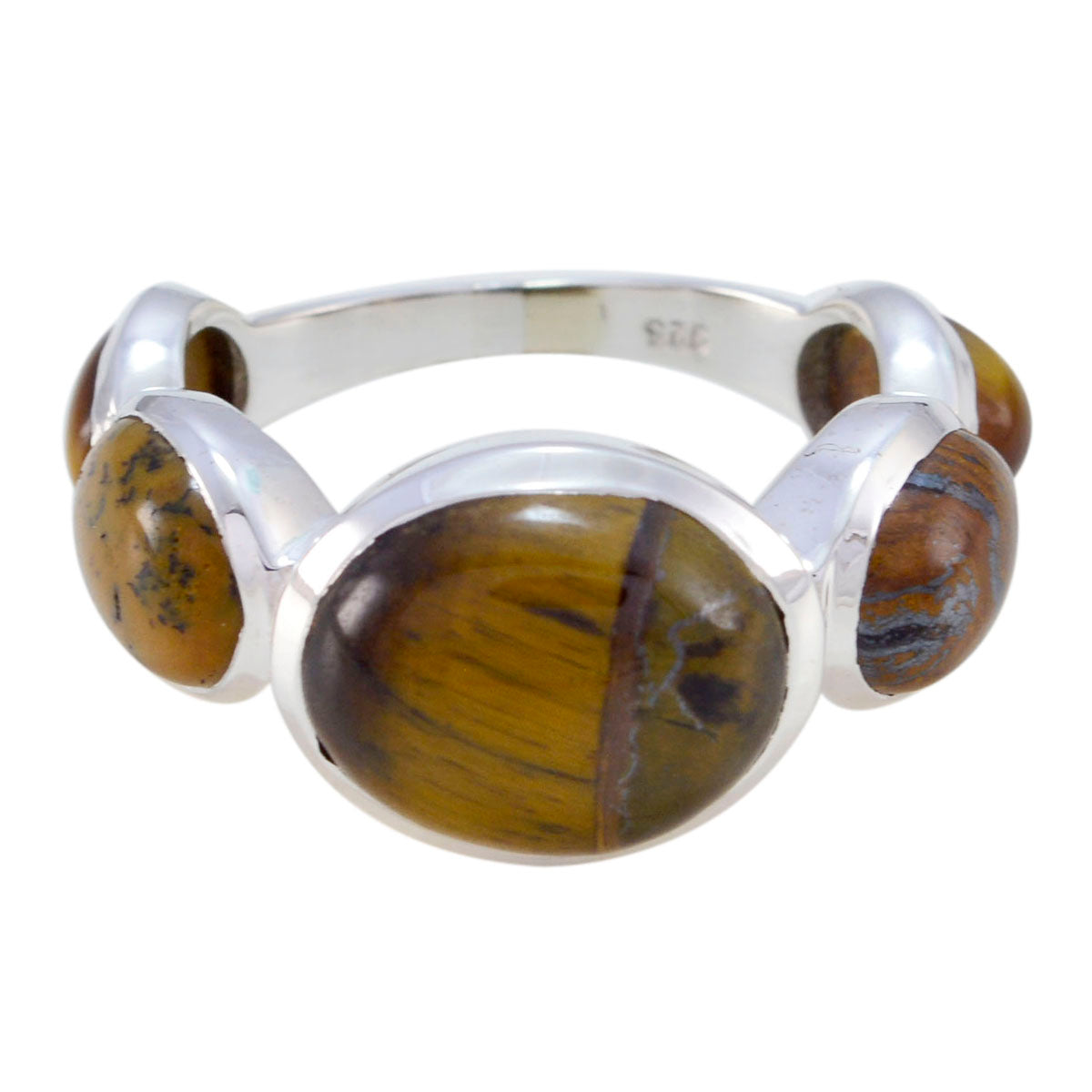 Tiger Eye Penta Russian Sterling Silver Brown Gems Slim Contemporary Ring Jewellery Huvudsaklig produktbild