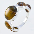 Tiger Eye Penta Russian Sterling Silver Brown Gems Slim Contemporary Ring Jewellery