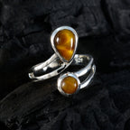 Tiger Eye Toi et Moi Indian 925 Silver Brown Gemstones Tiny Luxurious Ring Jewelry