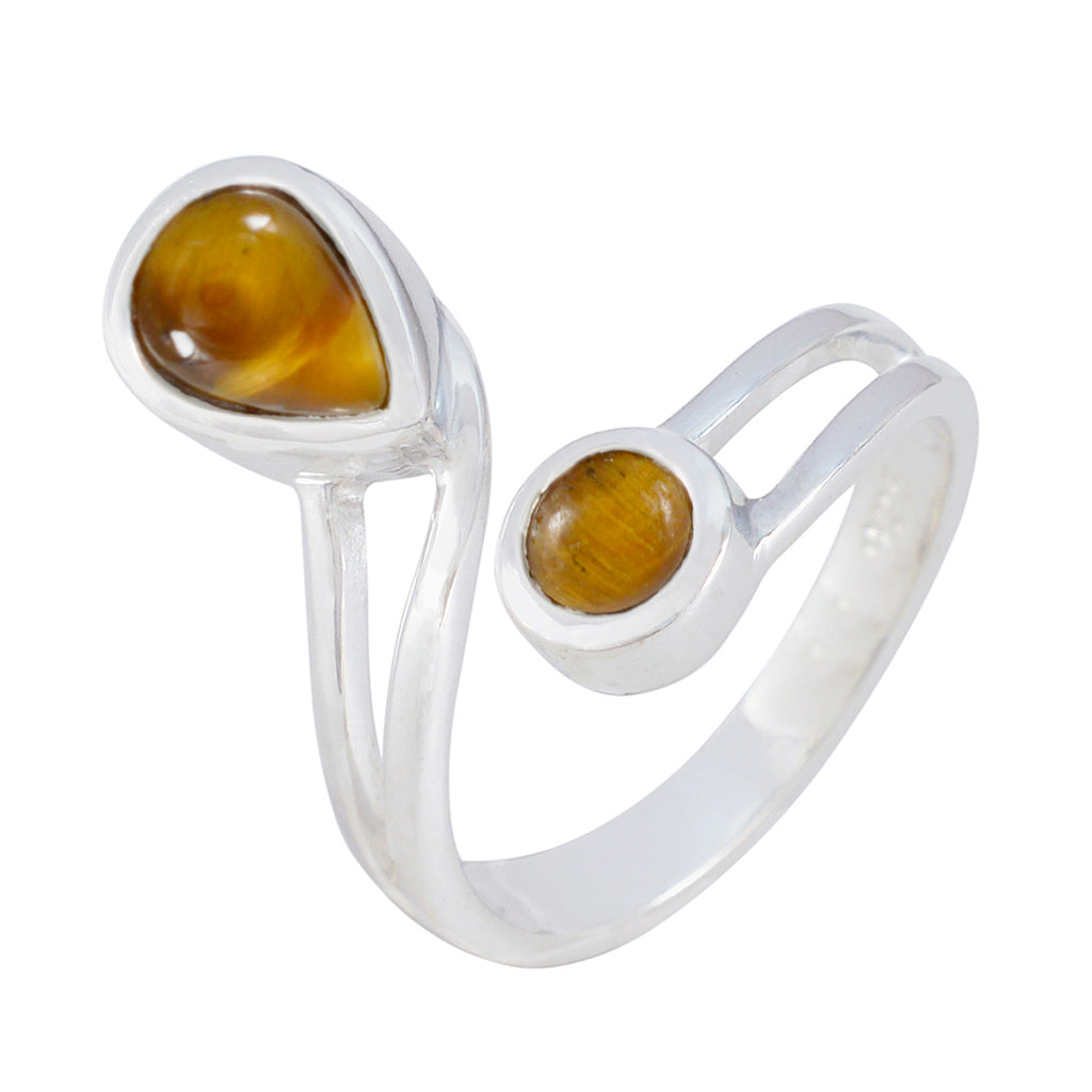 Tiger Eye Toi et Moi Indian 925 Silver Brown Gemstones Tiny Luxurious Ring Jewelry