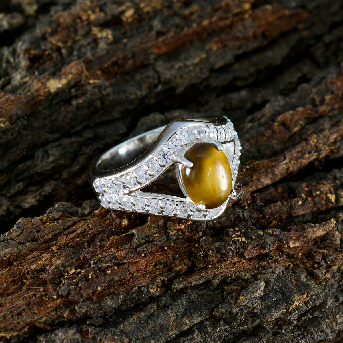 Tiger Eye Halo Egyptian 925 Silver Brown Gems Tiny Cultural Ring Jewelry