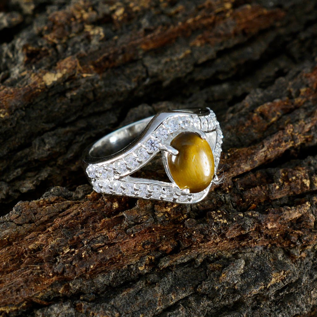 Tiger Eye Halo Egyptian 925 Silver Brown Gems Tiny Cultural Ring Jewelry
