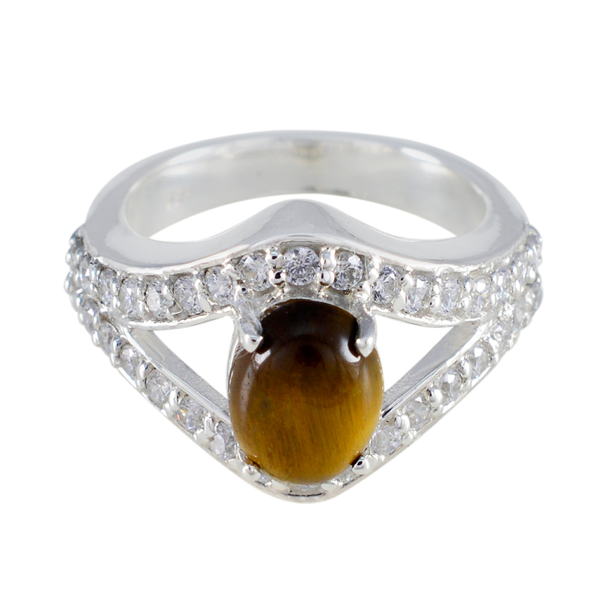 Tiger Eye Halo Egyptian 925 Silver Brown Gems Tiny Cultural Ring Jewelry
