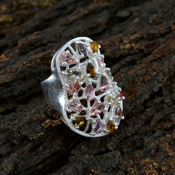 Tourmaline multiple Italian 925 Sterling Silver multicolor Gemstones Statement Ethnic Ring Jewellery