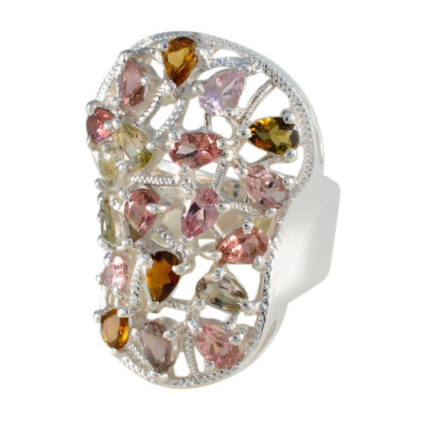 Tourmaline multiple Italian 925 Sterling Silver multicolor Gemstones Statement Ethnic Ring Jewellery