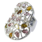 Tourmaline multiple Italian 925 Sterling Silver multicolor Gemstones Statement Ethnic Ring Jewellery