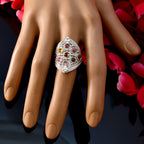 Tourmaline multiple Indian Silver multicolor Gemstone Edgy Heritage Ring Jewellery