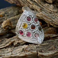 Tourmaline multiple Indian Silver multicolor Gemstone Edgy Heritage Ring Jewellery