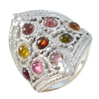 Tourmaline multiple Indian Silver multicolor Gemstone Edgy Heritage Ring Jewellery