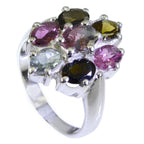 Tourmaline Hepta Moroccan Sterling Silver multicolor Gemstone Mid weight Floral Ring Jewelry