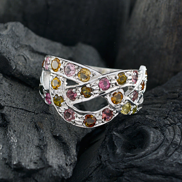Tourmaline multiple African 925 Silver multicolor Gemstones Minimal Feminine Ring Jewellery