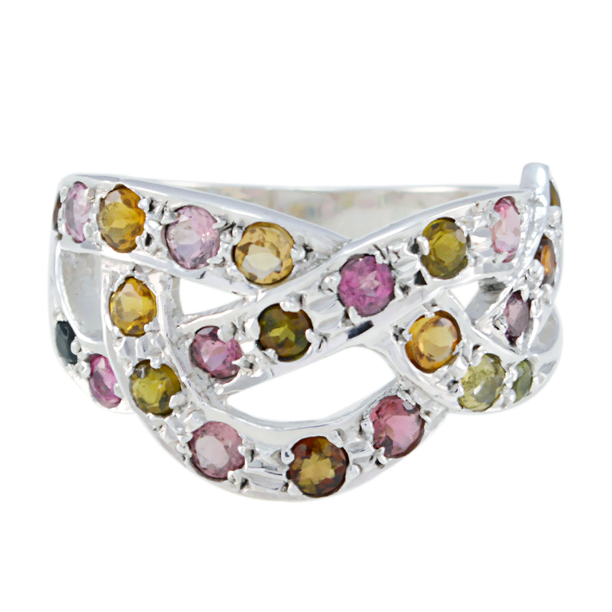 Tourmaline multiple African 925 Silver multicolor Gemstones Minimal Feminine Ring Jewellery