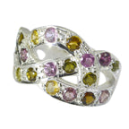 Tourmaline multiple African 925 Silver multicolor Gemstones Minimal Feminine Ring Jewellery