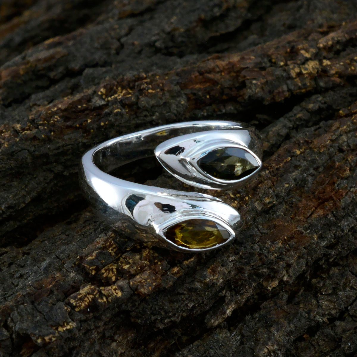 Tourmaline Toi et Moi German 925 Sterling Silver multicolor Gems Versatile Trendy Ring Jewelry