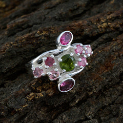 Tourmaline Navratna German 925 Silver multicolor Gems Edgy Contemporary Ring Jewellery
