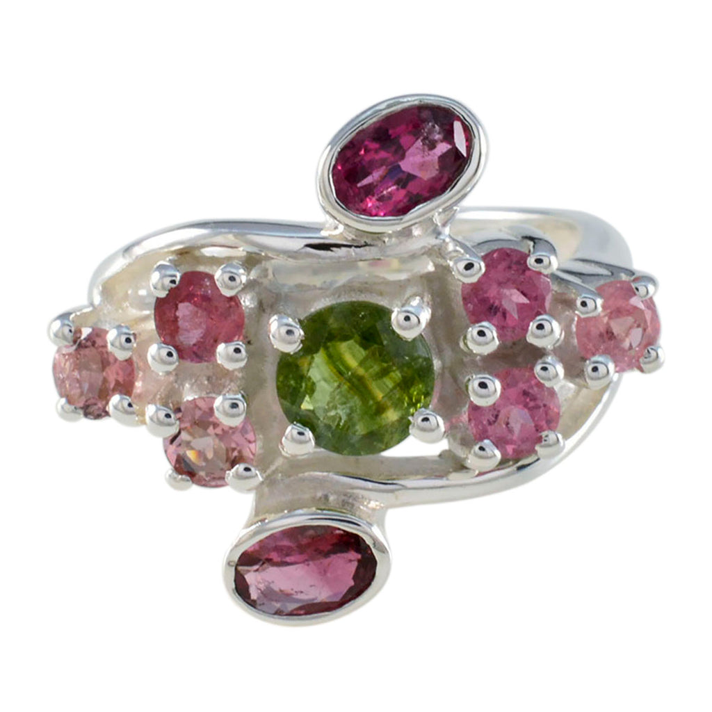 Tourmaline Navratna German 925 Silver multicolor Gems Edgy Contemporary Ring Jewellery