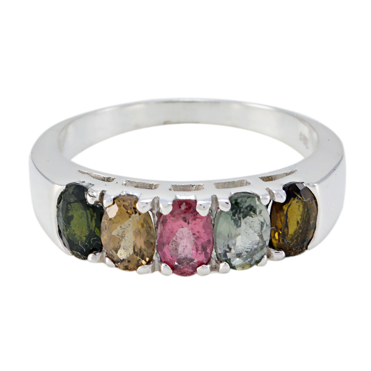 Tourmaline Penta French 925 Silver multicolor Gemstones Classic Retro Band Jewelry