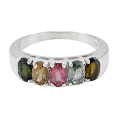 Tourmaline Penta French 925 Silver multicolor Gemstones Classic Retro Band Jewelry