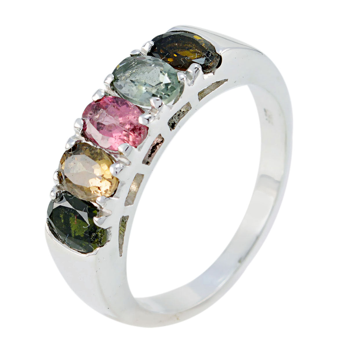Tourmaline Penta French 925 Silver multicolor Gemstones Classic Retro Band Jewelry